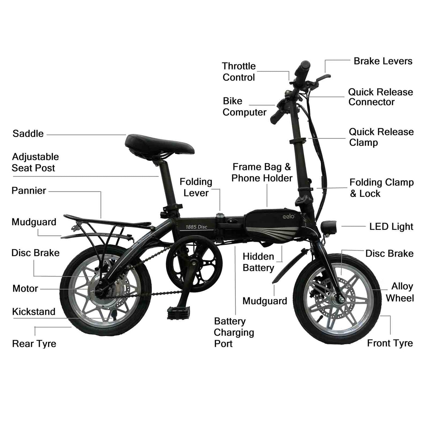 Eelo 1885 Explorer Folding Electric Bike in White 250W Motor